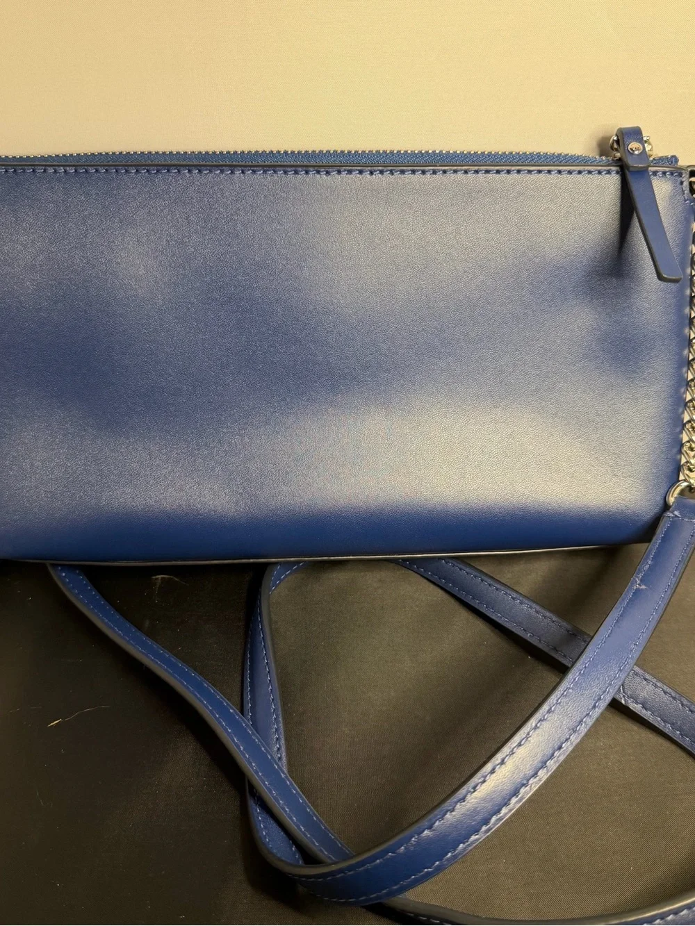 Kate Spade New York Blue Leather Bow Crossbody Shoulder Bag Zip Top Purse